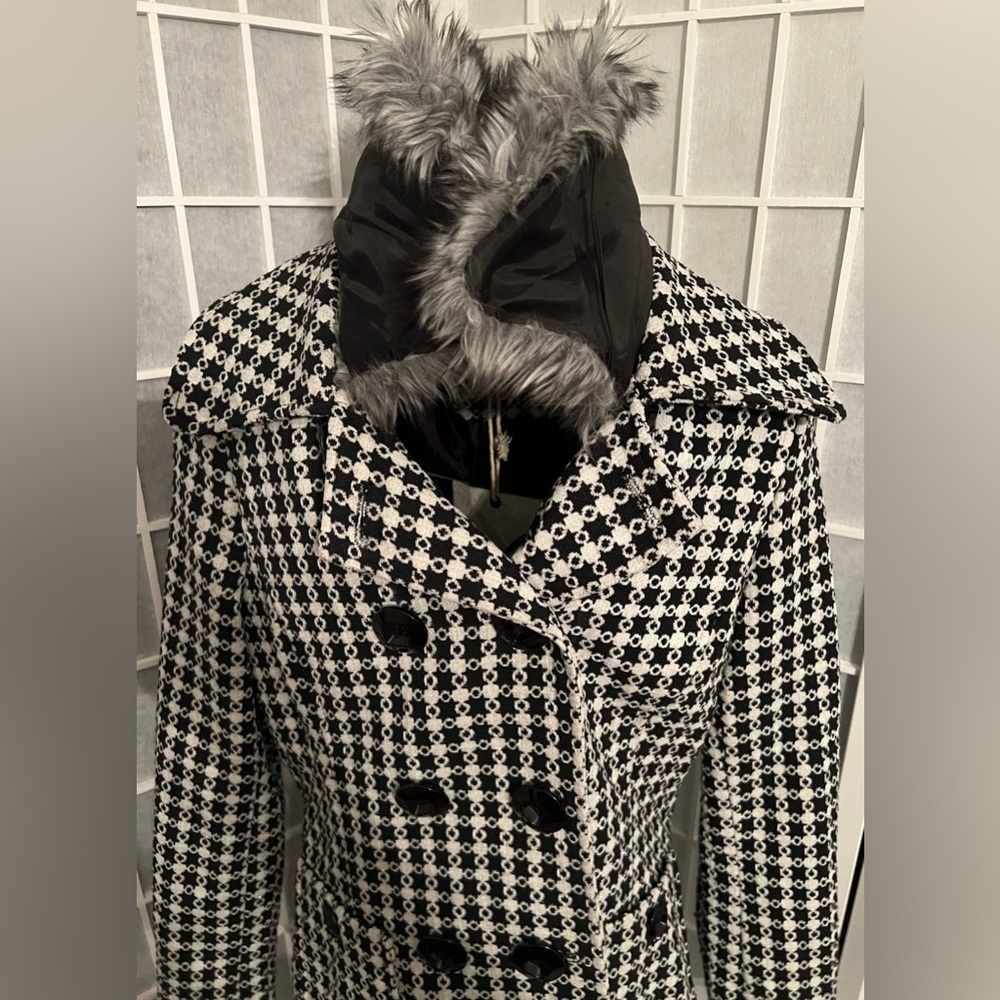 Women’s GAUCHA Tweed Checkered Fur Collar Coat Jacket - Picture 11 of 16